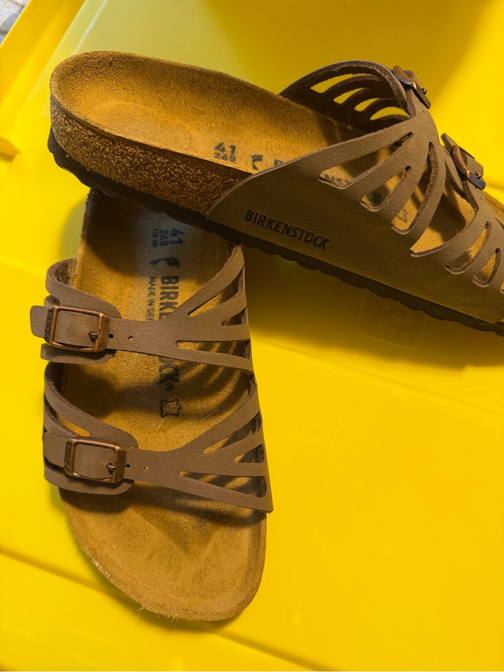 Birkenstock Brown Strappy Two-Buckle Slide Sandals